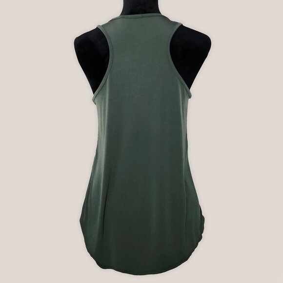 ANNABELLE Forest Green Top with Gold Bar Keyhole V-Neck | Stretchy Blouse - Picture 5 of 8